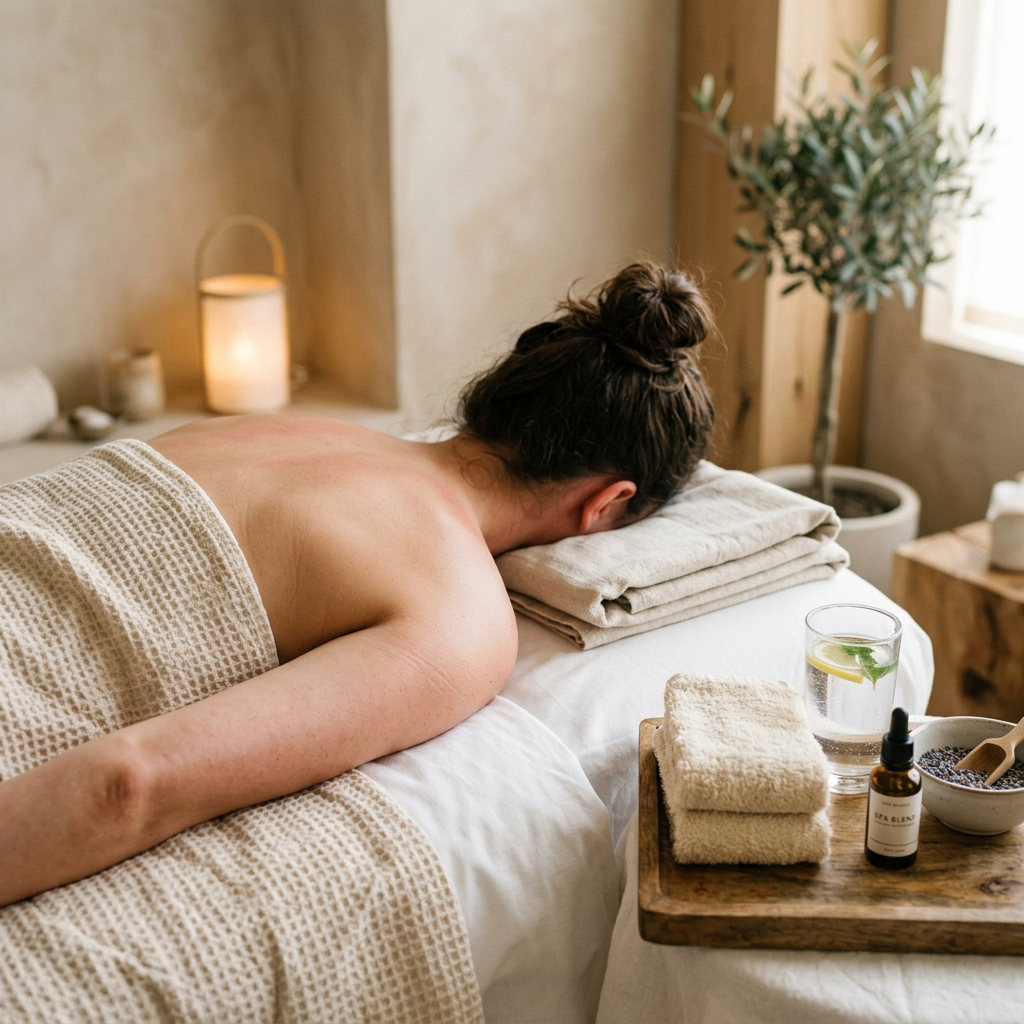 Client resting face down during a spa massage treatment